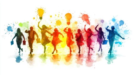 Dynamic teamwork action creative workspace illustration vibrant colors inspirational concept