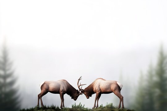 Two Majestic Elk Engaging In A Powerful Headbutt