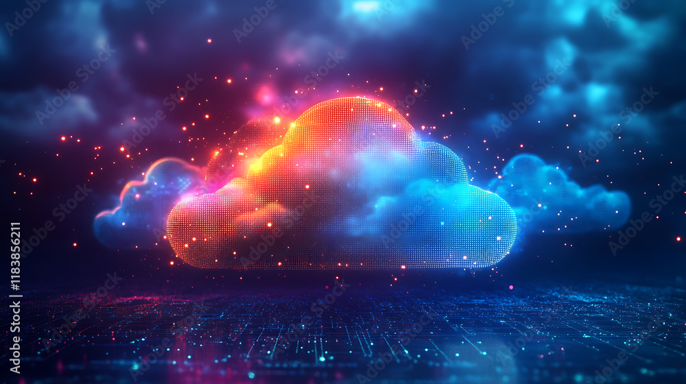 Fototapete cloud analytics concept visualized by abstract data bars and charts on a dark digital background, il