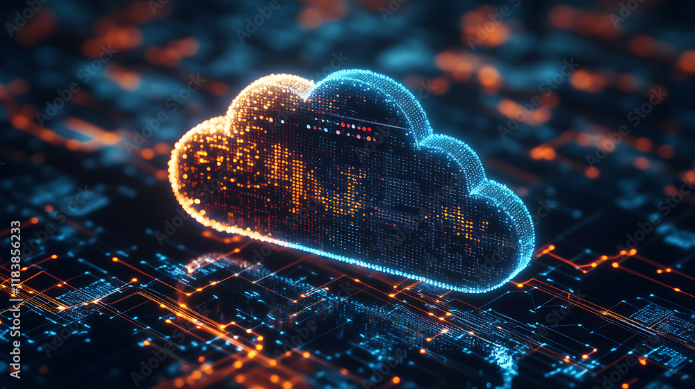 Leinwandbilder cloud analytics concept visualized by abstract data bars and charts on a dark digital background, il