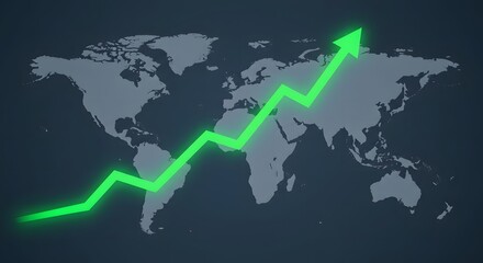 Naklejka premium An illustration of a growing economy with an upward curve on a global map. Economic Growth and Global Markets
