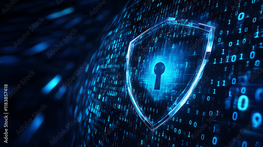 Aufkleber Cyber security concept, shield with binary code background