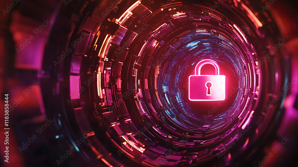 Poster Endpoint detection and response (edr) concept, featuring a padlock symbol within a high-tech, cybersecurity-inspired environment, suggesting data protection and network security