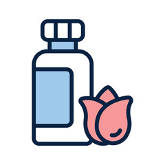 A bottle of rose oil, concept icon of aromatherapy
