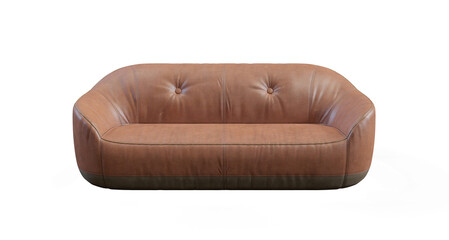 Leather Sofa ginger\rufous color render isolated premium PNG on transparent background with shadow advertising