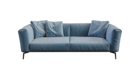 Blue Leather Sofa Render isolated premium PNG on transparent background without shadow advertising