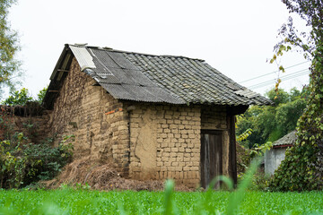 Fototapeta premium Abandoned mud-walled houses in the countryside