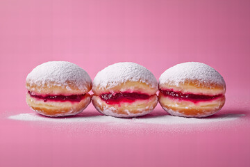 Pączki z owocowym nadzieniem na różowym tle