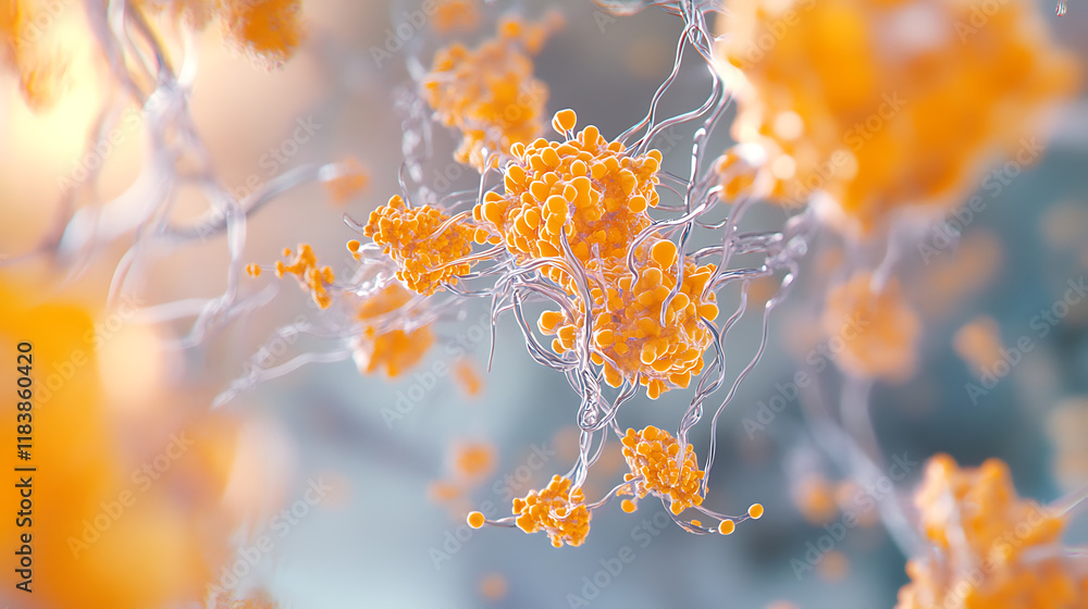 Aufkleber Illustration of neural network highlighting neurons involved in addiction, focusing on synapses affected by opioid use, depicting the complex brain activity linked to substance dependence