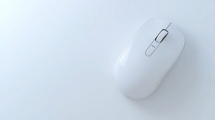 A white computer mouse is sitting on a white background