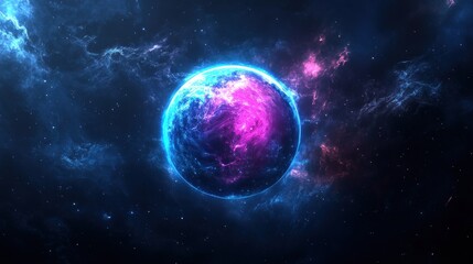 Fototapeta premium Glowing planet in vibrant nebula.