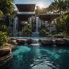 A private villa with a cascading waterfall pool.