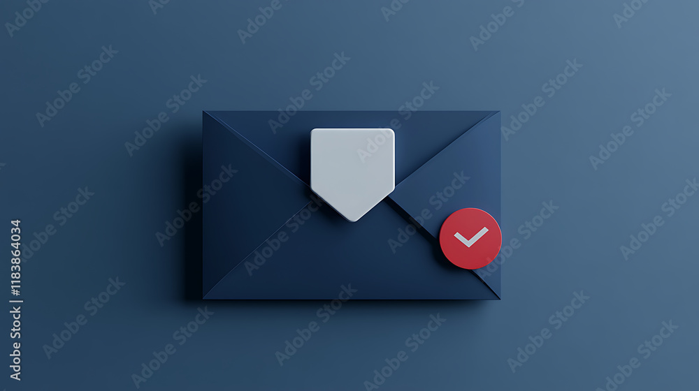 Aufkleber newsletter or message concept with front view on dark blue email paper envelope with white unit in r