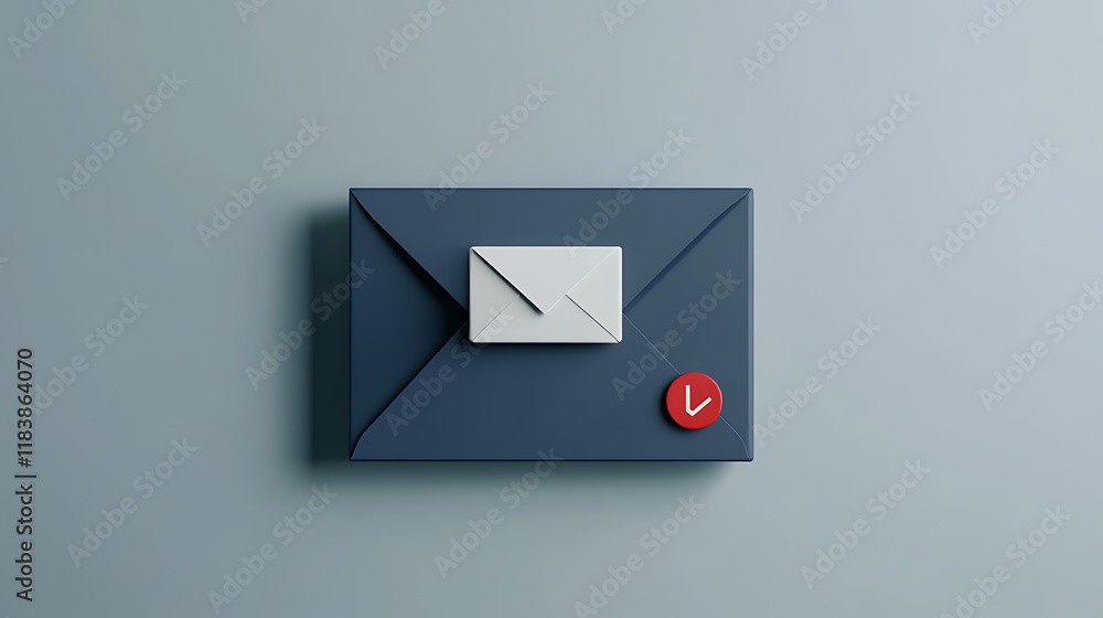 Poster newsletter or message concept with front view on dark blue email paper envelope with white unit in r