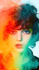 Fototapeta premium Portrait of woman surrounded colorful smoke