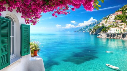 Breathtaking coastal view with vibrant flowers.