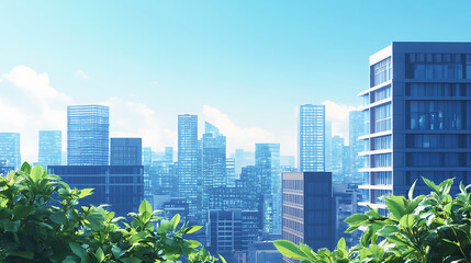 Obraz premium Sky line with plants in a modern city with a blue sky, green, sustainable and ecological building, carbon reduction