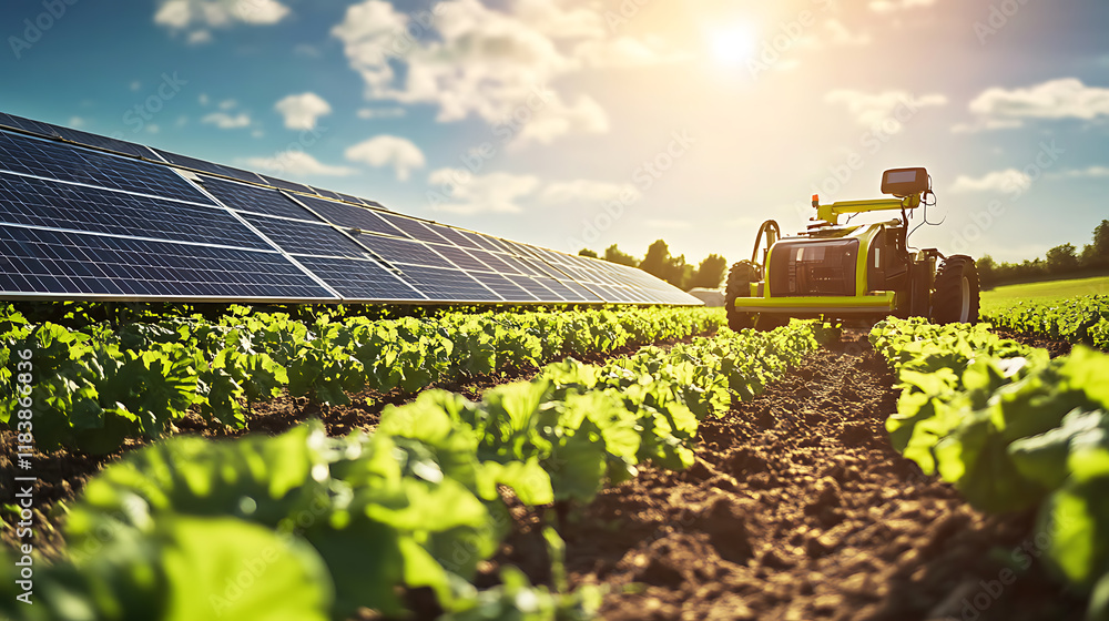 Aufkleber solar powered agricultural robot industriously operating in the field, this represents the intersect