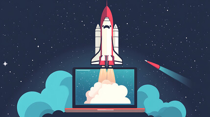 Space shuttle launch from a laptop screen