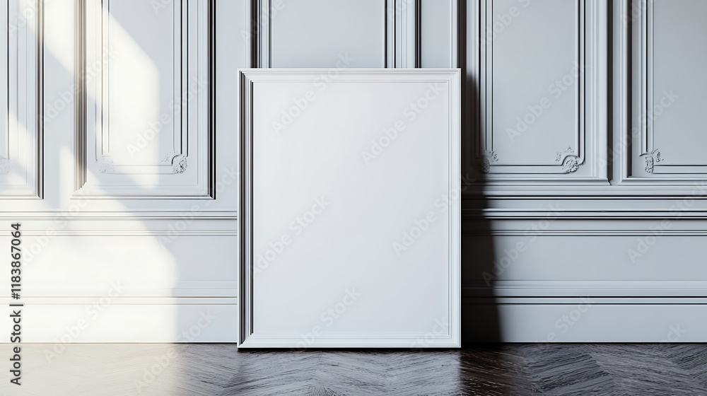 Poster sophisticated office space with blank white image frame, mock up