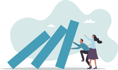 Teamwork to solve problem, team effort help stop crisis, responsibility to stop failure, support or trustworthy or courage to success.business concept.flat character.