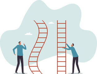 Career ladder challenge, difficulty step growth, different job opportunity or ambition, climbing ladder with obstacle .business concept.flat character.