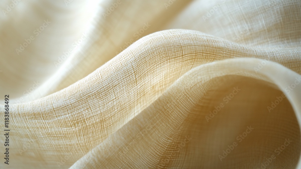 Poster close-up of beige fabric with soft waves and folds showing texture.