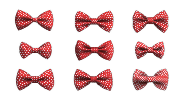 red bow ties with white polka dots isolated on white transparent background