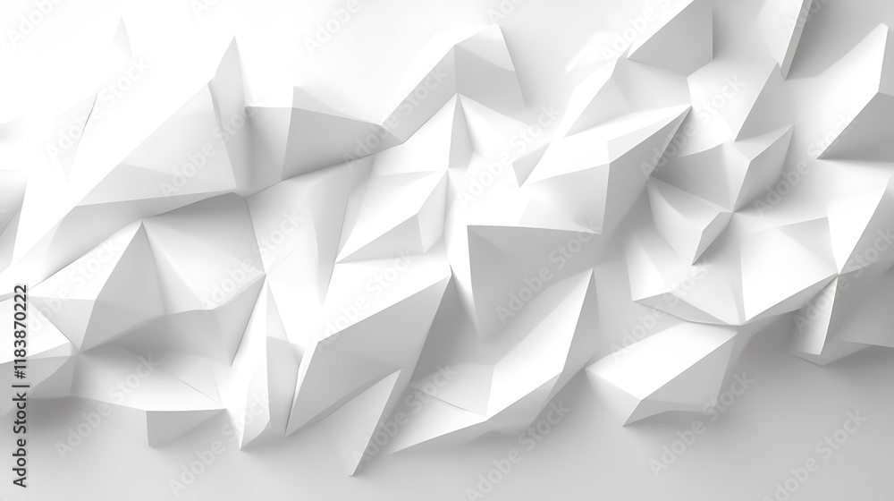 Poster White geometric shapes cluster together, creating a three-dimensional abstract pattern on a monochromatic background