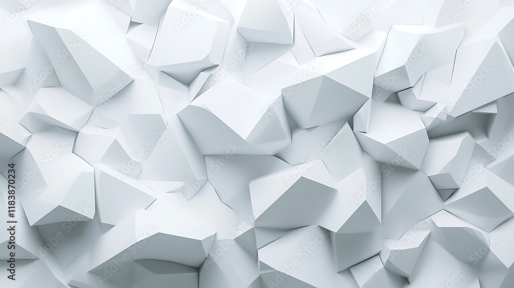 Leinwandbilder White geometric shapes cluster together, creating a three-dimensional abstract pattern on a monochromatic background