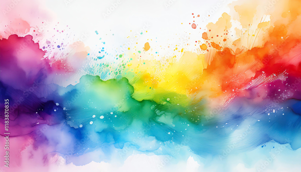 Poster a vibrant watercolor splash showcasing a spectrum of colors blending seamlessly, creating an artisti