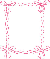 Romantic coquette ribbon frame, wedding ornate curly border collection. Hand drawn doodle sketch girly retro decorations. 