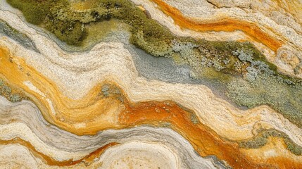 Abstract wavy texture of colorful stone with moss.