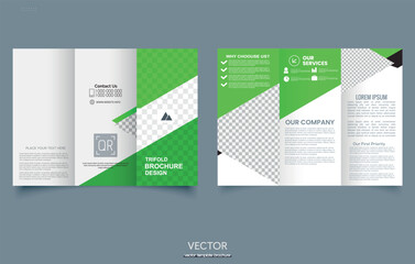 Green Trifold Business brochure template and page layout for company profile