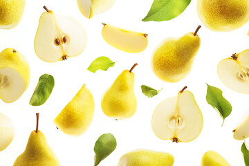 A cheerful pattern featuring bright yellow pears leaves, AI generated.