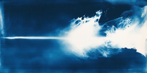 Abstract cyanotype art capturing dynamic blue light bursts