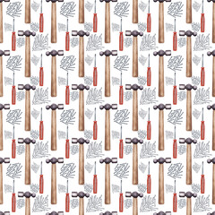 Watercolor seamless pattern with various repair tools