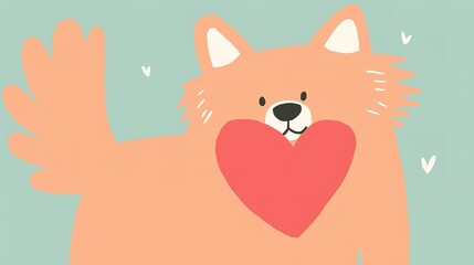 A cute, cartoon-style dog with a heart in its mouth, radiating joy and affection against a soft-colored background.