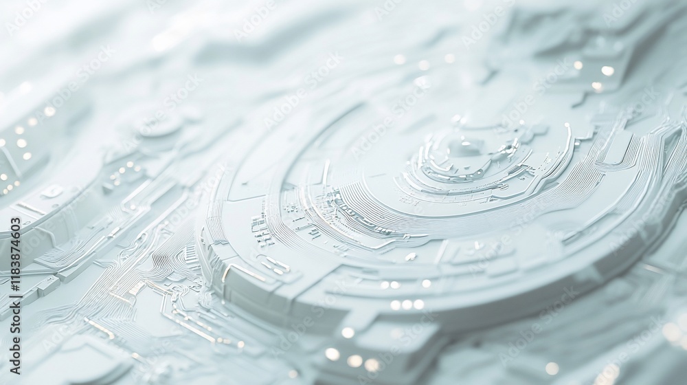 Poster abstract white 3d rendering of a futuristic circuit board.