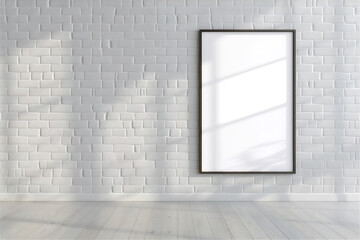 Room with blank photo frame on the brick wall, version 2