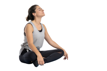 yoga woman with matt and bottle isolated