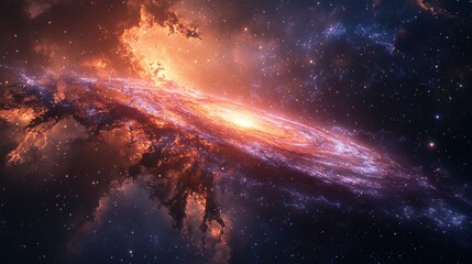 Fototapeta premium A view from space to a spiral galaxy and stars. Universe filled with stars, nebula and galaxy.