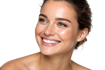 beautiful woman face smiling isolated on transparent