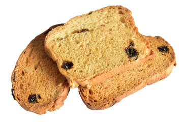 Sweet crackers with raisins isolated on PNG background.