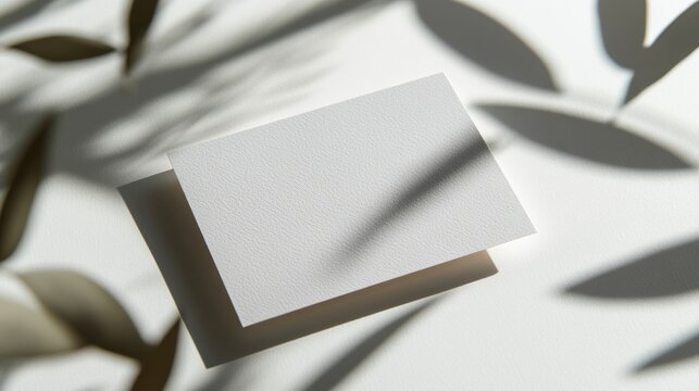 Blank square card mockup with leaf shadows.