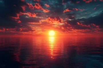 Vibrant Ocean Sunset with Dramatic Cloudscape for Inspirational Design