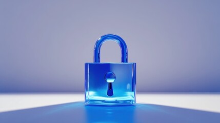 Fototapeta premium Translucent blue padlock on light background.