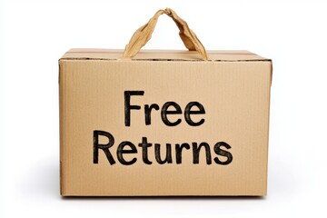 Cardboard Box with "Free Returns" Text, Represents E-Commerce and Customer-Friendly Policies
