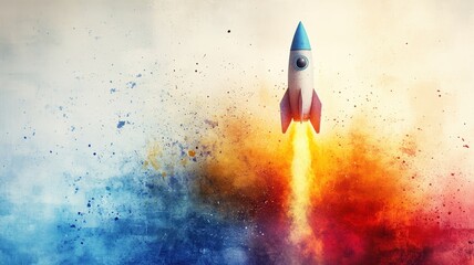 Colorful rocket launching ideas in a swirling explosion creative environment inspirational concept