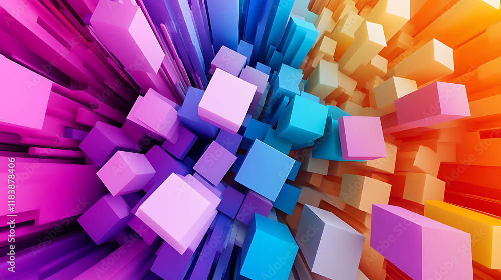 Poster abstract 3d render, colorful geometric background design